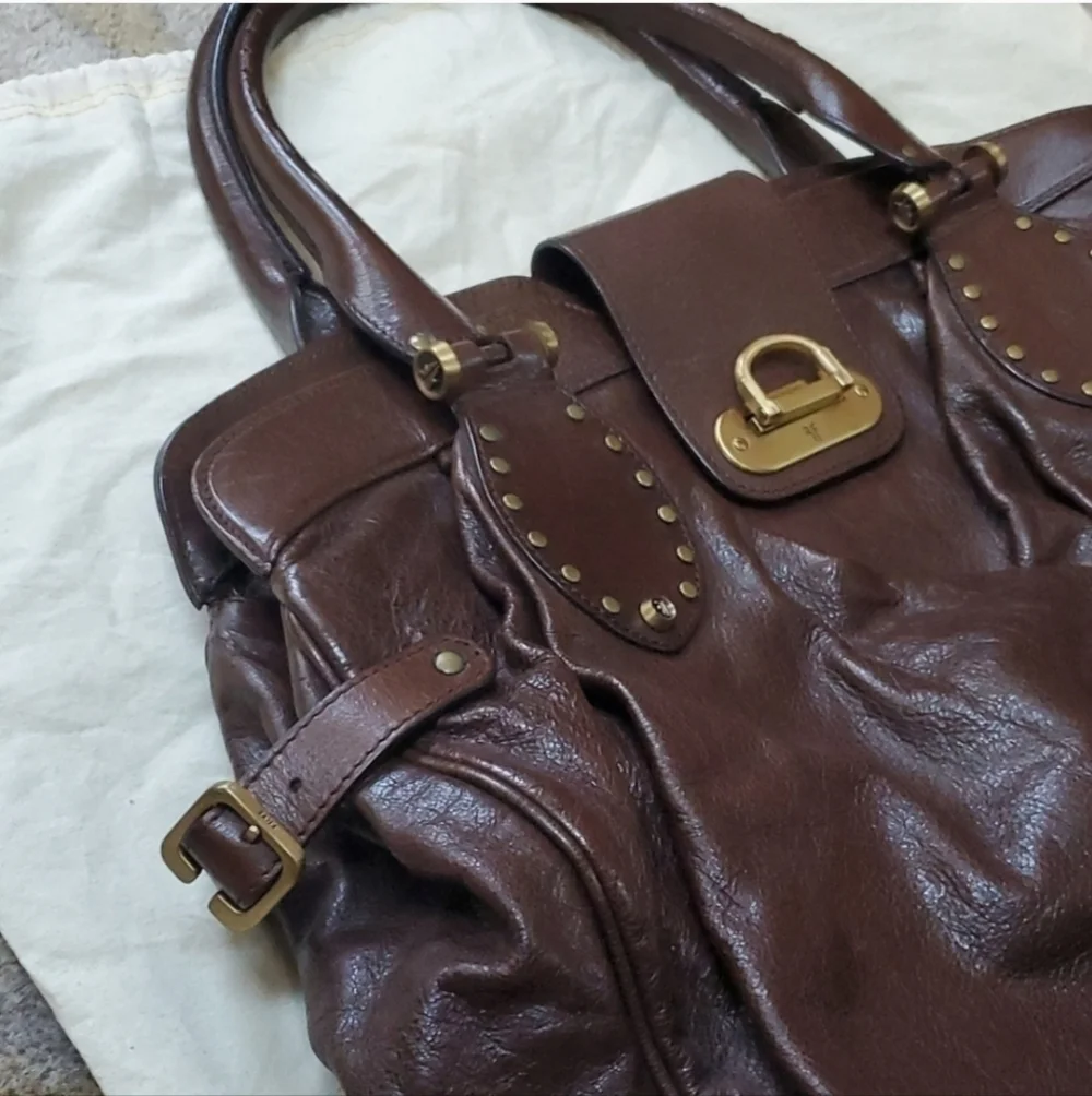 Frye large pleated stud satchel